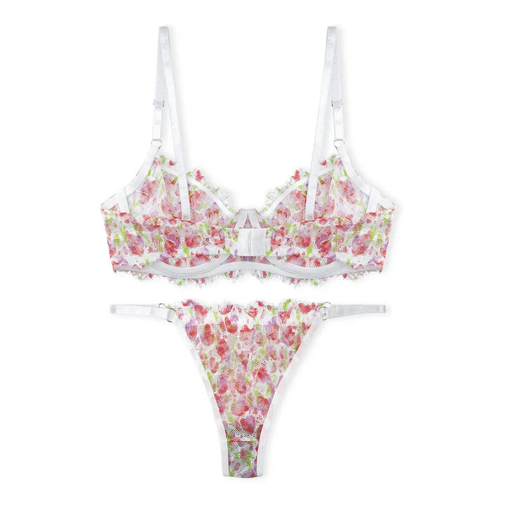 White Floral Non Padded Bra and Panty Set