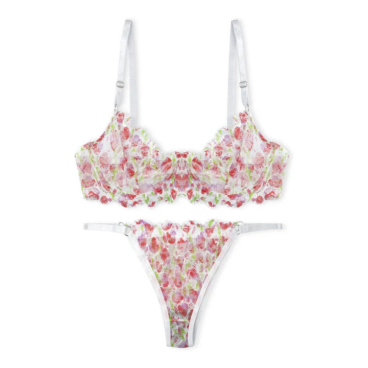 White Floral Non Padded Bra and Panty Set