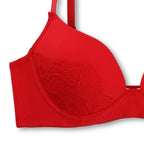 Charming Red Embroidered Padded Bra and Panty Set
