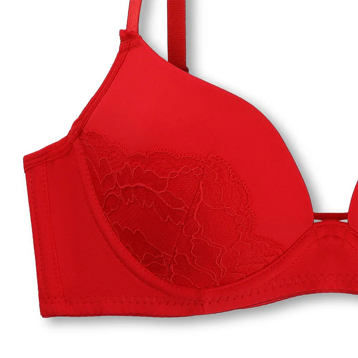 Charming Red Embroidered Padded Bra and Panty Set