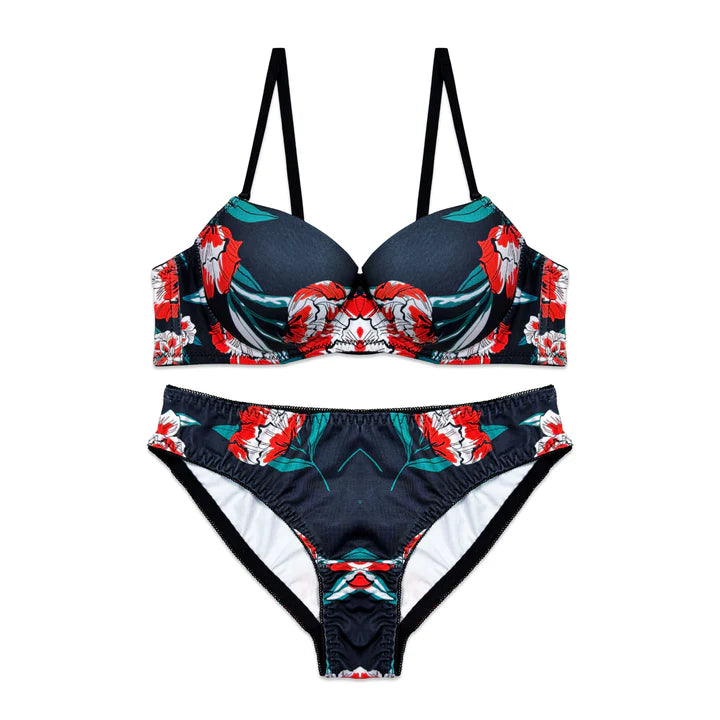 Cheek Floral Print Padded Bra and Panty Set